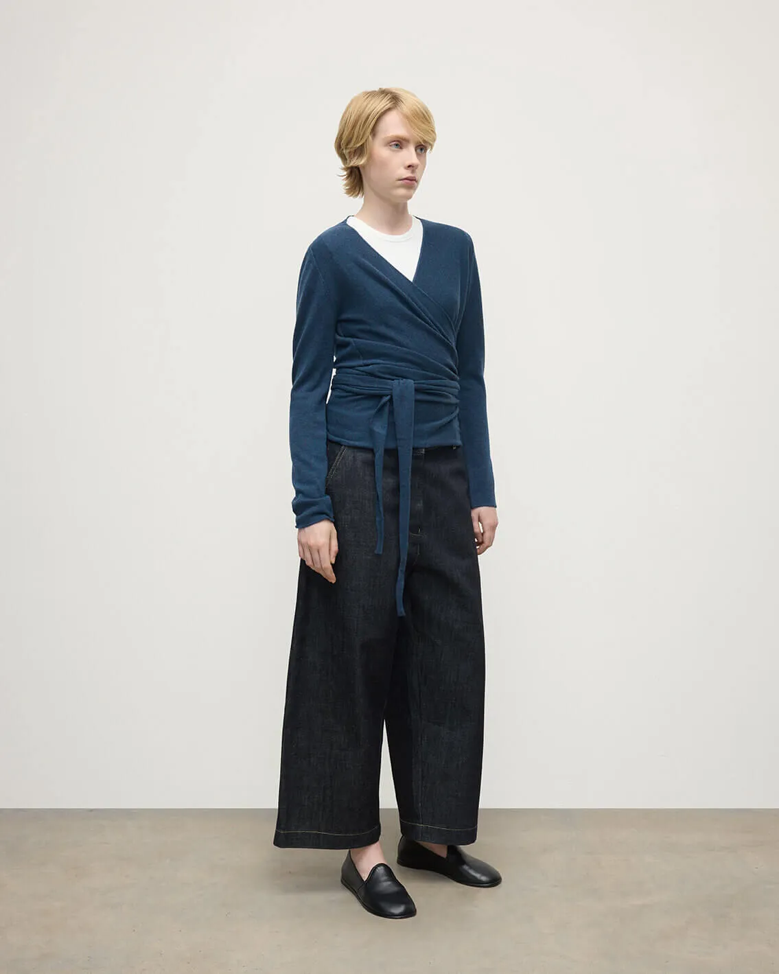 Ballet Wrap Navy Cashmere Cardigan sold by Johnstons of Elgin product image thumbnail 3