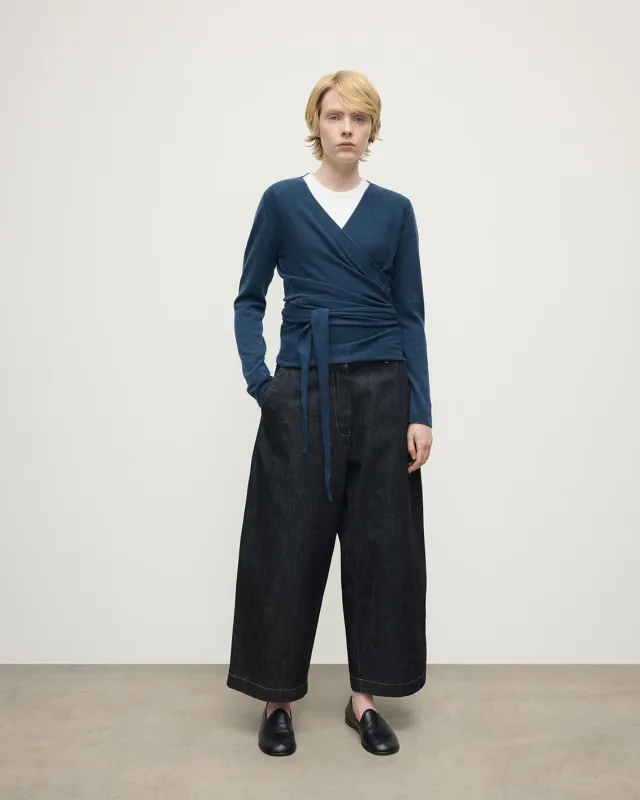 Ballet Wrap Navy Cashmere Cardigan sold by Johnstons of Elgin