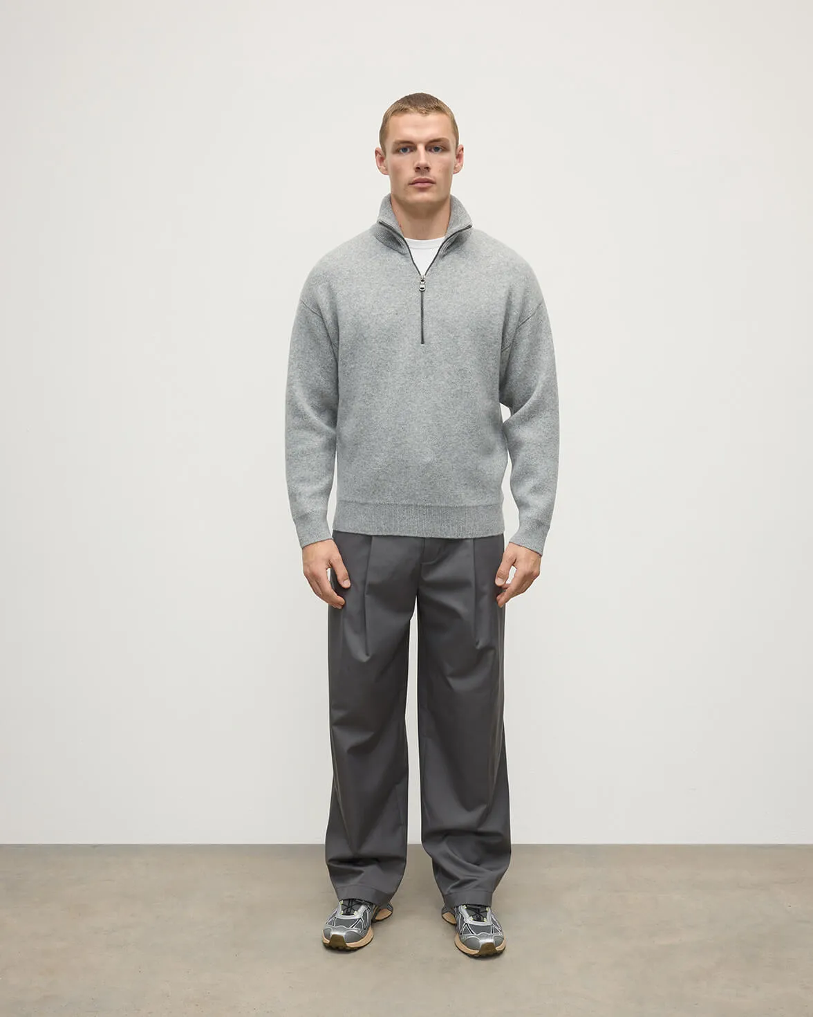 Double Face Light Grey Half Zip Jumper sold by Johnstons of Elgin