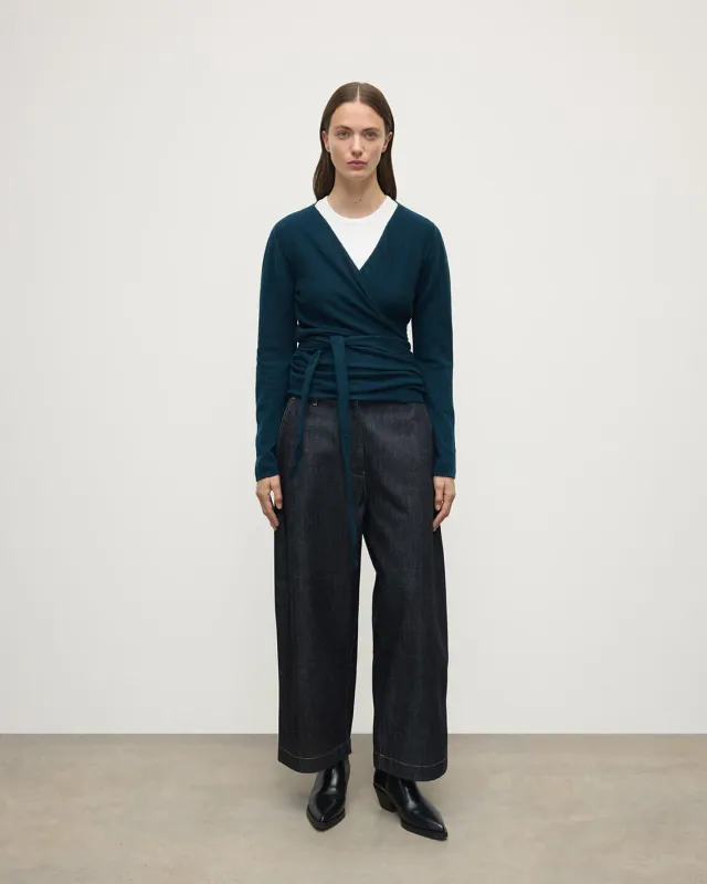 Ballet Wrap Bottle Green Cashmere Cardigan sold by Johnstons of Elgin