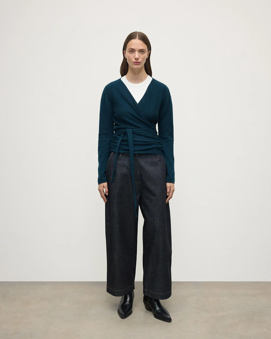 Ballet Wrap Bottle Green Cashmere Cardigan sold by Johnstons of Elgin