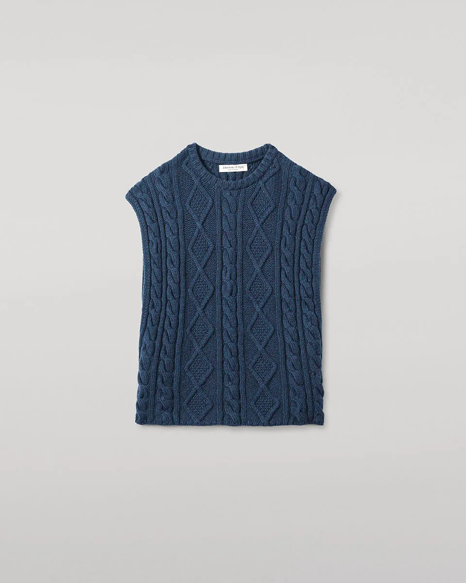 Aran Cable Navy Cashmere Tank sold by Johnstons of Elgin product image thumbnail 2