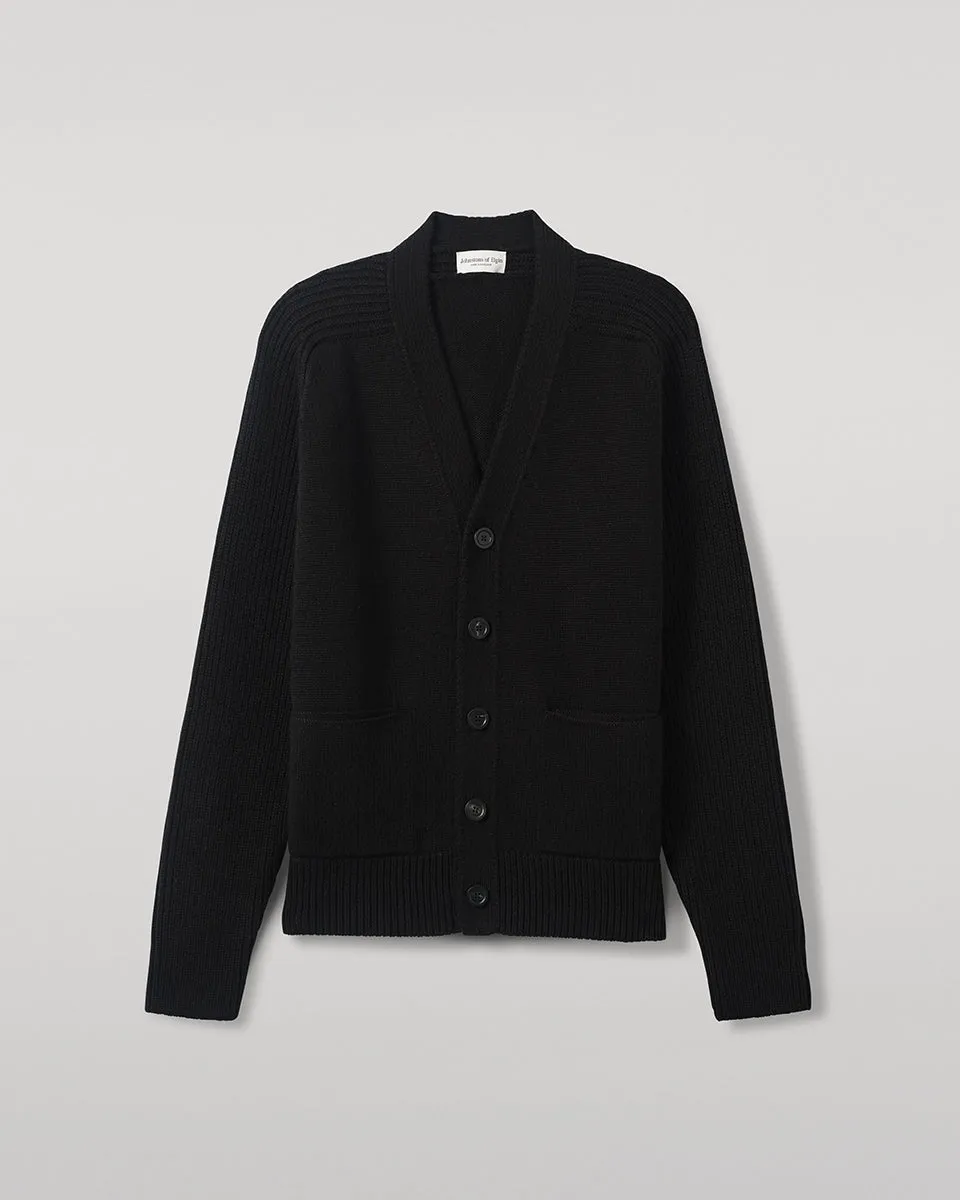 Ribbed Cashmere Black Cardigan sold by Johnstons of Elgin product image thumbnail 2