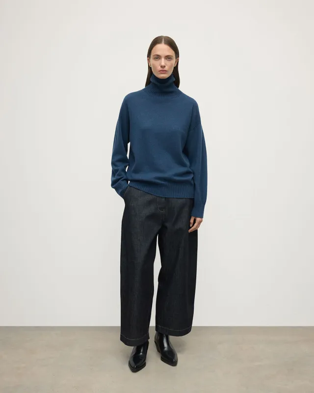 Gauzy Cashmere Navy Roll Neck Jumper made by Johnstons of Elgin