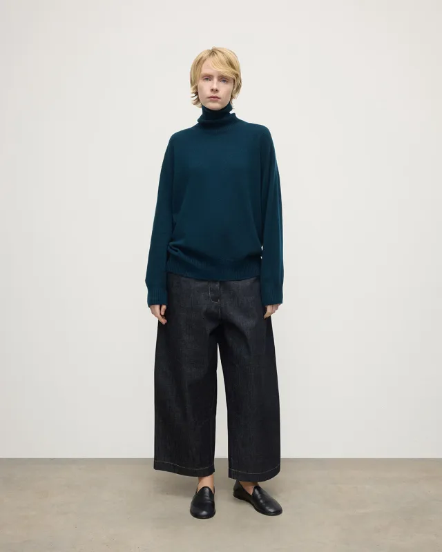 Gauzy Cashmere Dark Green Roll Neck Jumper made by Johnstons of Elgin