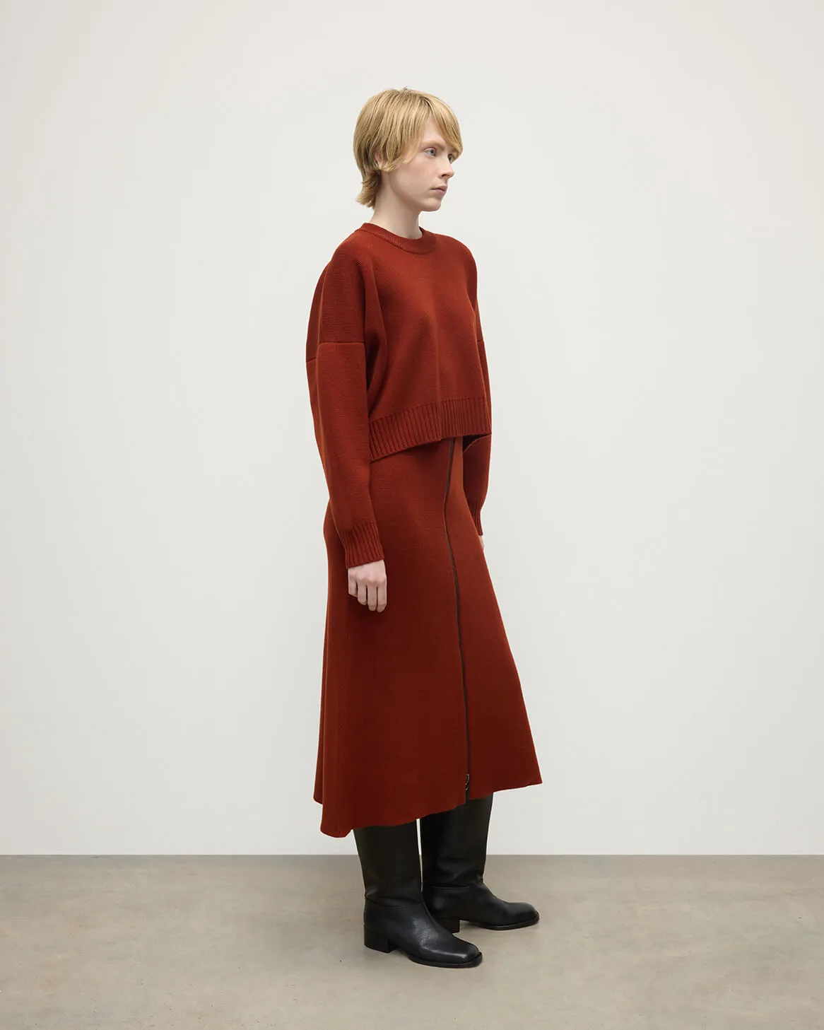 A-Line Milano Dark Red Cashmere Skirt sold by Johnstons of Elgin product image thumbnail 3