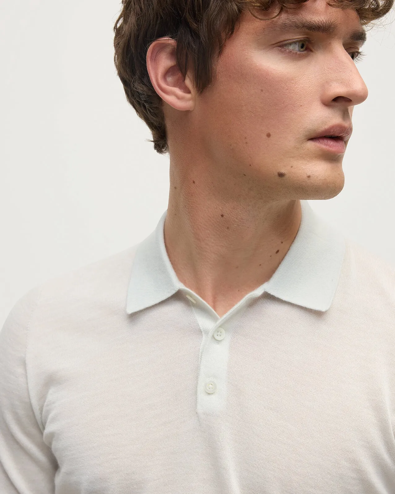 White Superfine Cashmere Polo Shirt sold by Johnstons of Elgin product image thumbnail 5