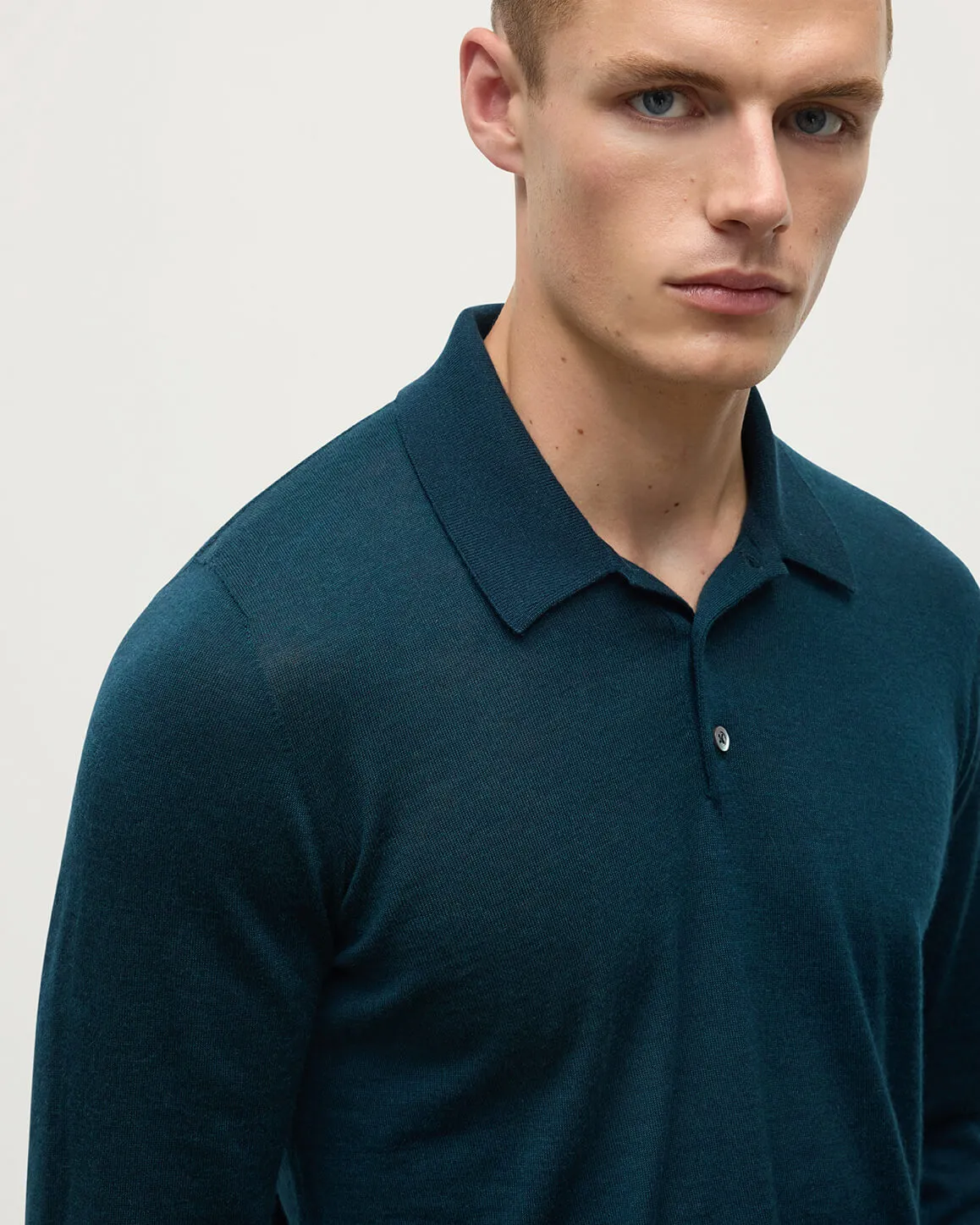 Bottle Green Superfine Cashmere Polo Shirt sold by Johnstons of Elgin product image thumbnail 3