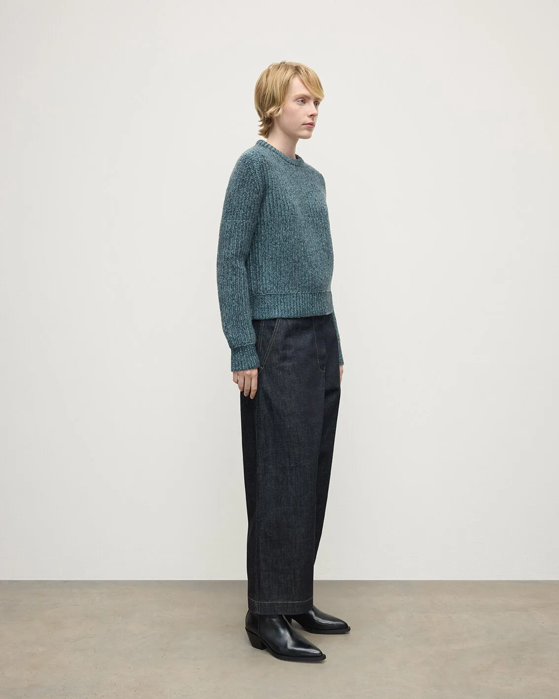 High Neck Donegal Cashmere Blue Jumper sold by Johnstons of Elgin product image thumbnail 3