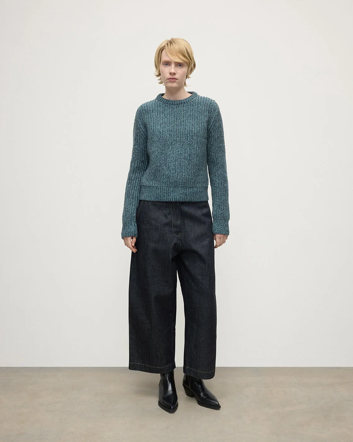 High Neck Donegal Cashmere Blue Jumper sold by Johnstons of Elgin