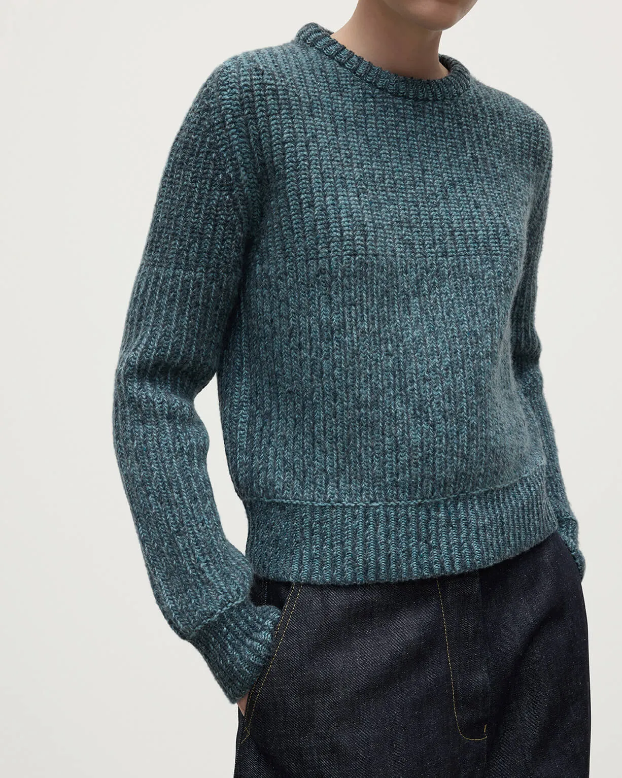High Neck Donegal Cashmere Blue Jumper sold by Johnstons of Elgin product image thumbnail 5