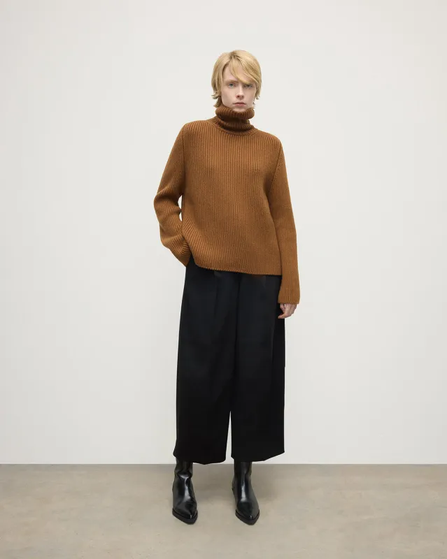 Roll-Collar Dark Camel Cashmere Jumper sold by Johnstons of Elgin