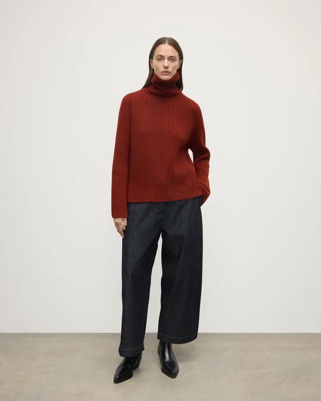 Roll-Collar Dark Red Cashmere Jumper sold by Johnstons of Elgin