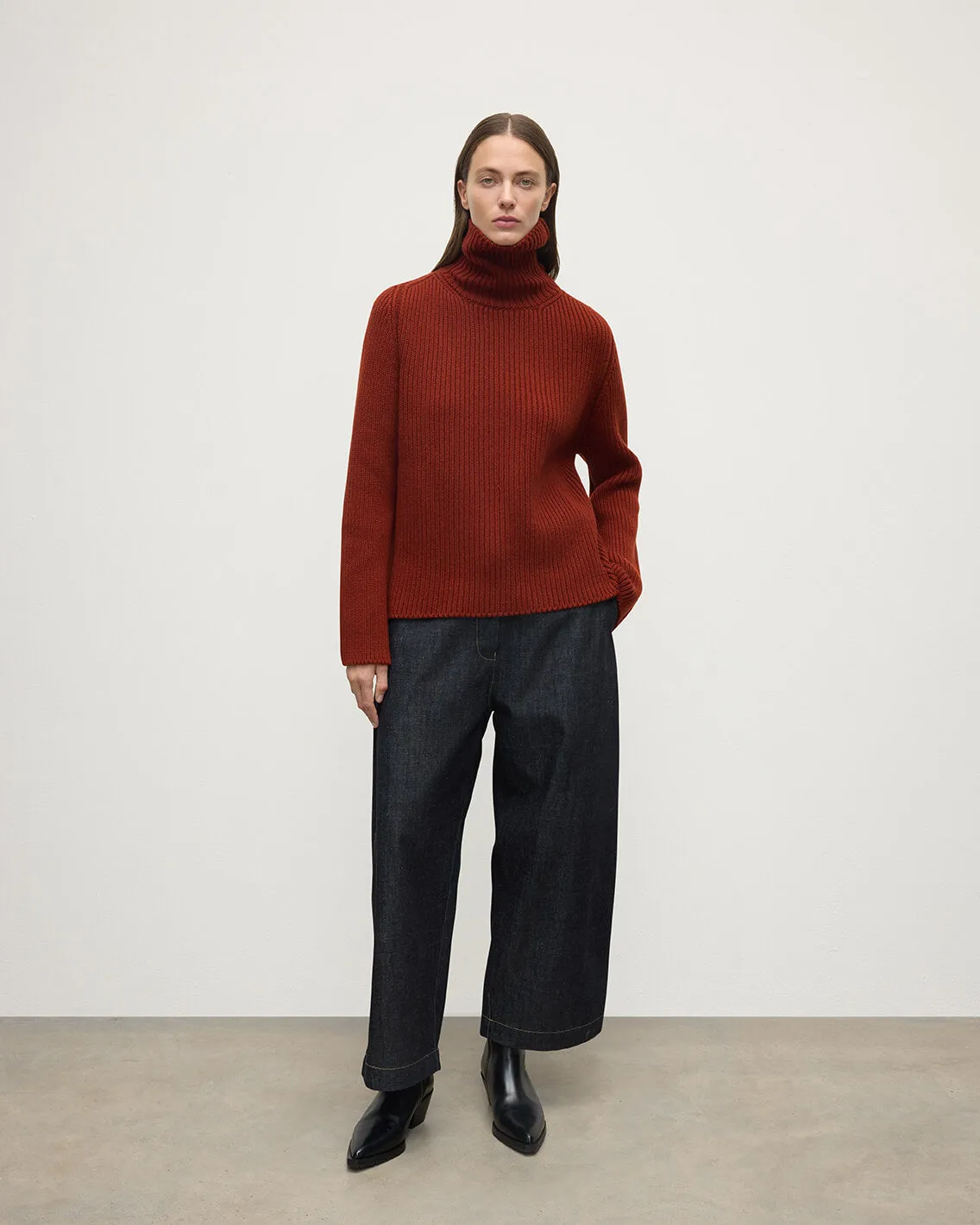 Roll-Collar Dark Red Cashmere Jumper sold by Johnstons of Elgin