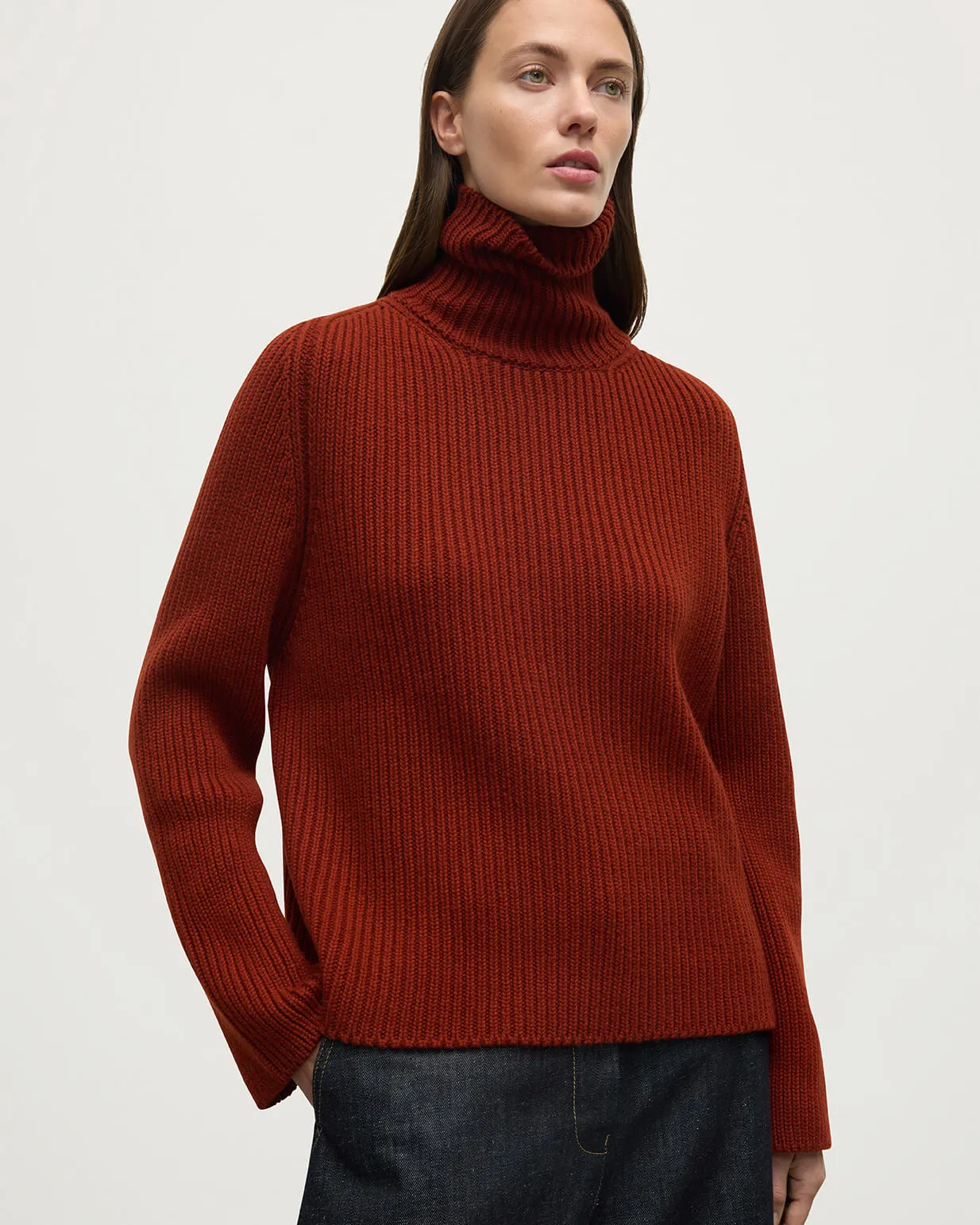 Roll-Collar Dark Red Cashmere Jumper sold by Johnstons of Elgin product image thumbnail 5