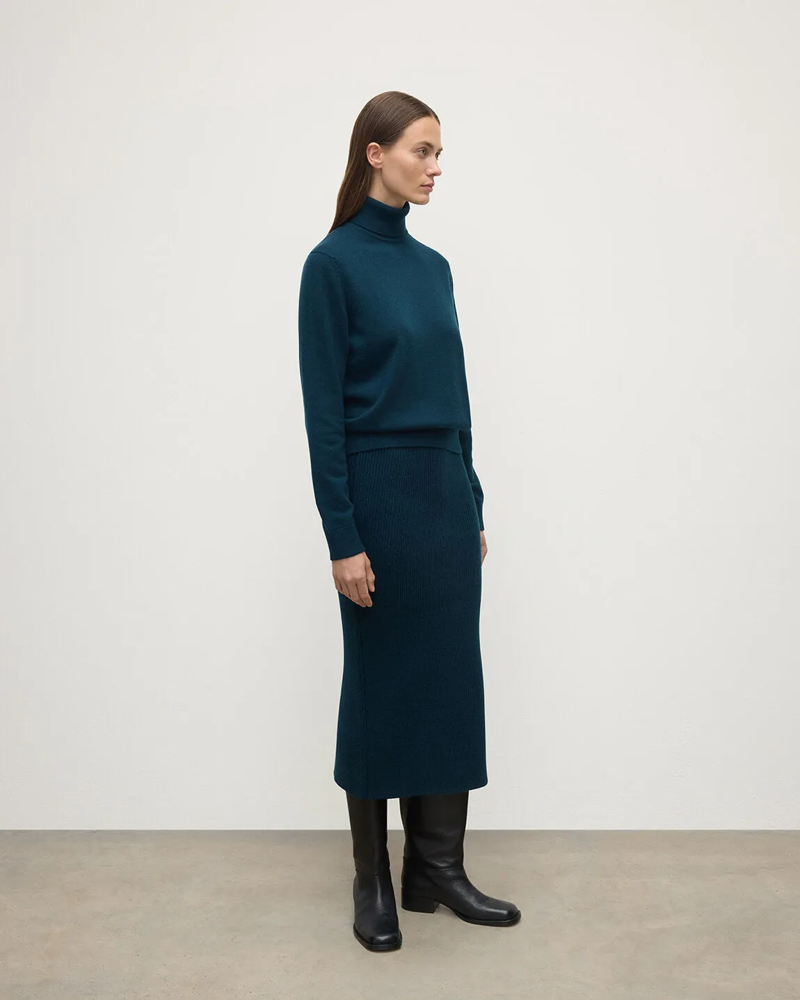 Cashmere Bottle Green Midi Skirt sold by Johnstons of Elgin product image thumbnail 3