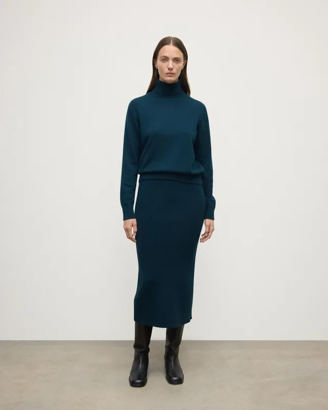 Cashmere Bottle Green Midi Skirt sold by Johnstons of Elgin