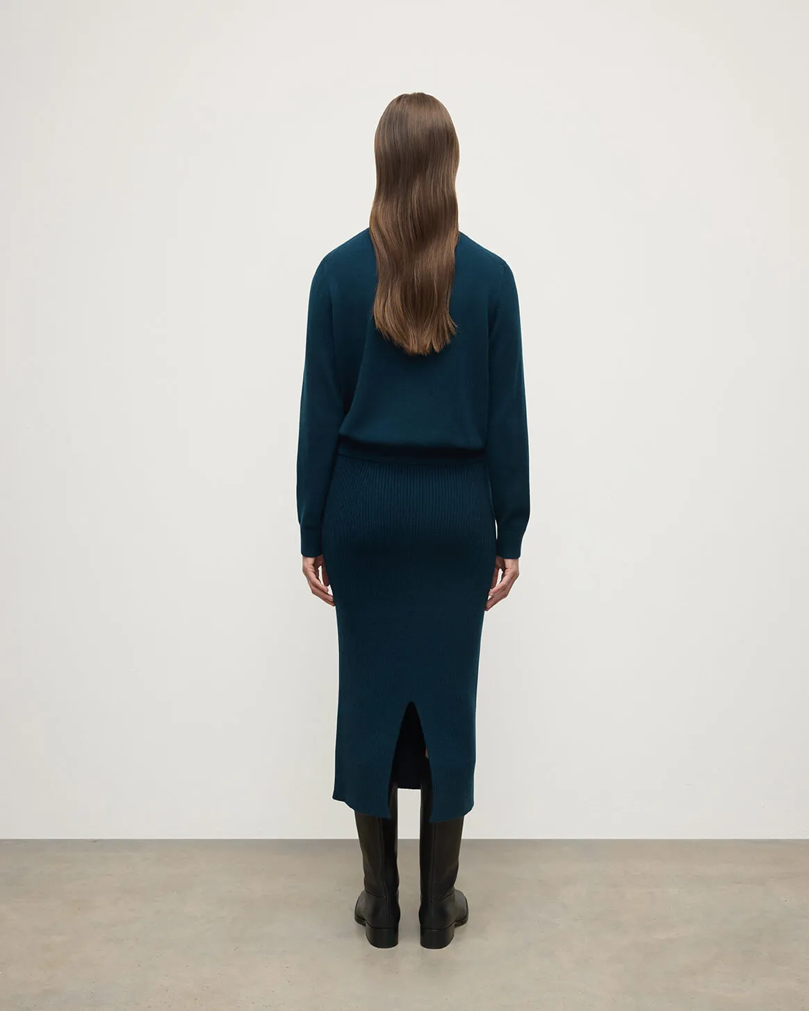 Cashmere Bottle Green Midi Skirt sold by Johnstons of Elgin product image thumbnail 4