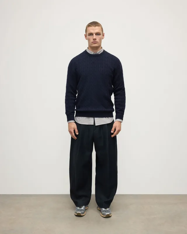 Cable Knit Dark Navy Cashmere Jumper sold by Johnstons of Elgin