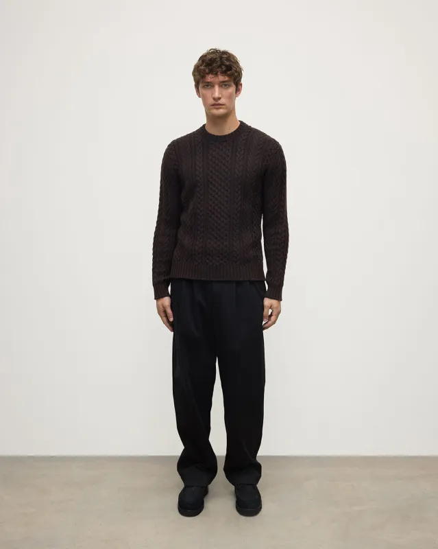 Aran Cable Dark Brown Cashmere Jumper sold by Johnstons of Elgin