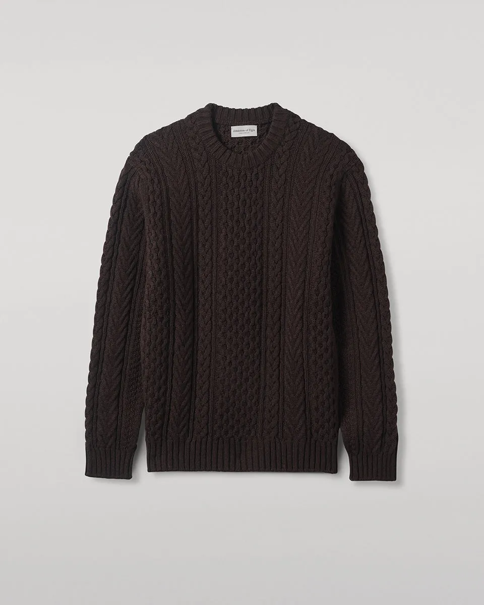 Aran Cable Dark Brown Cashmere Jumper sold by Johnstons of Elgin product image thumbnail 2