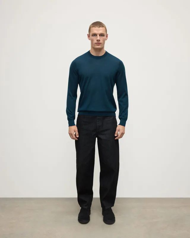 Superfine Cashmere Bottle Green Round Neck Jumper sold by Johnstons of Elgin