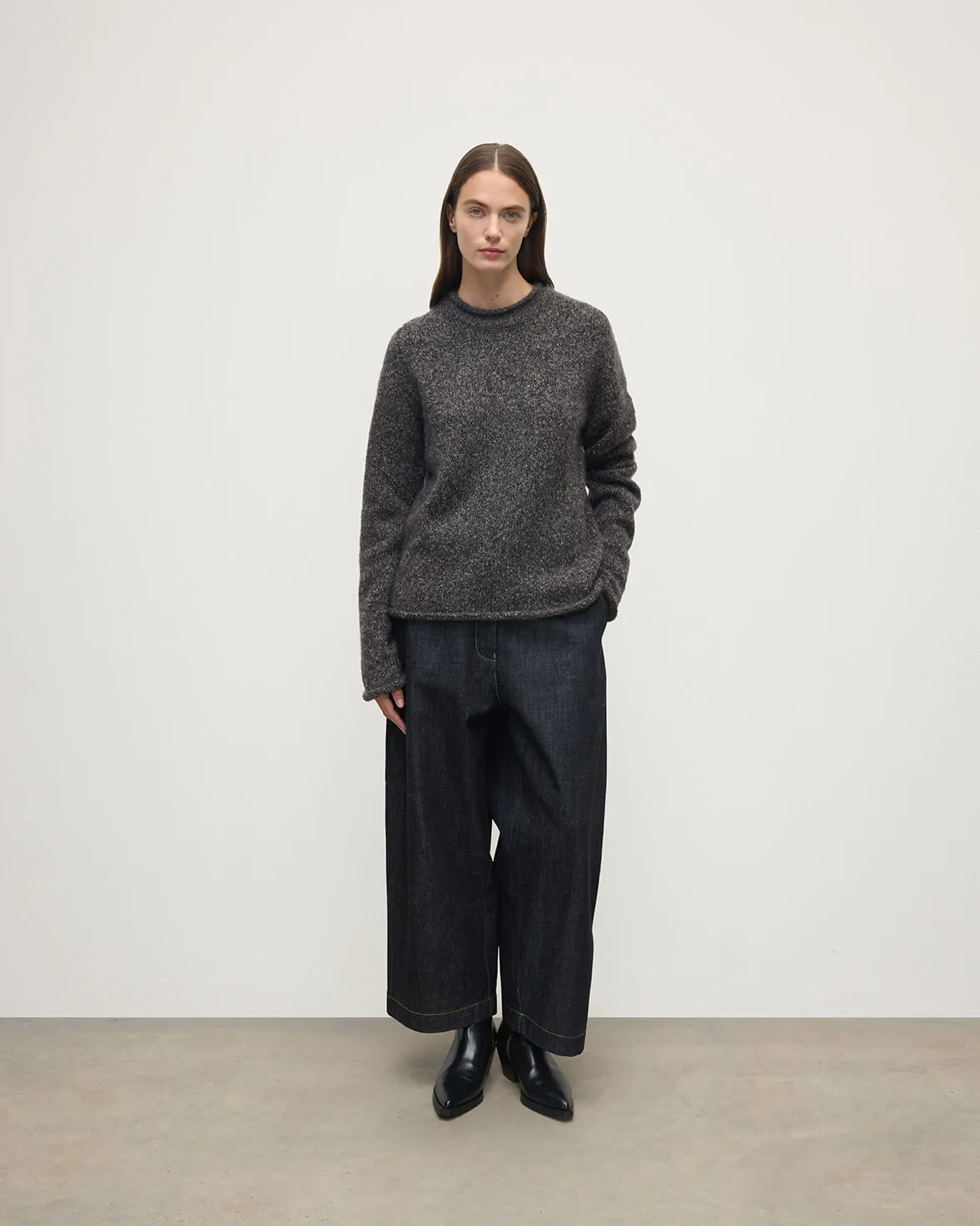 Brushed Cashmere-Silk Dark Grey Jumper sold by Johnstons of Elgin