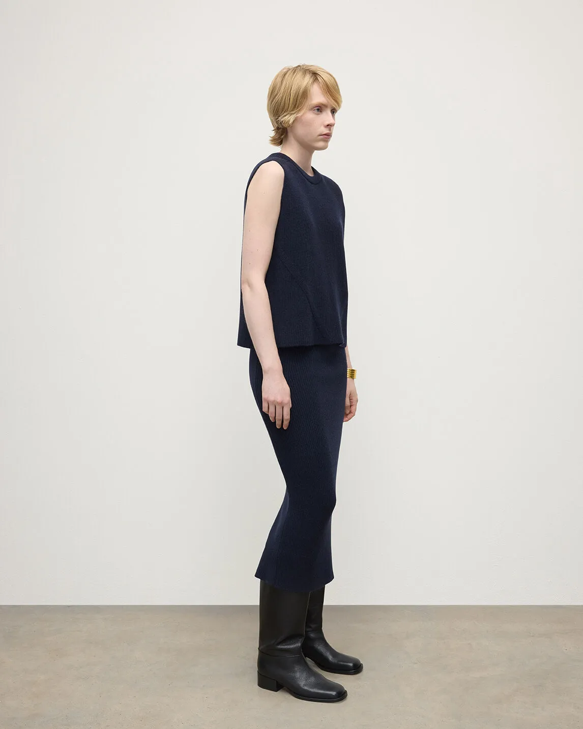 Sleeveless Dark Navy Cashmere Tank Top sold by Johnstons of Elgin product image thumbnail 3