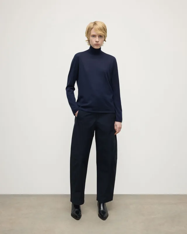 Superfine Cashmere Dark Navy Roll Neck Jumper made by Johnstons of Elgin