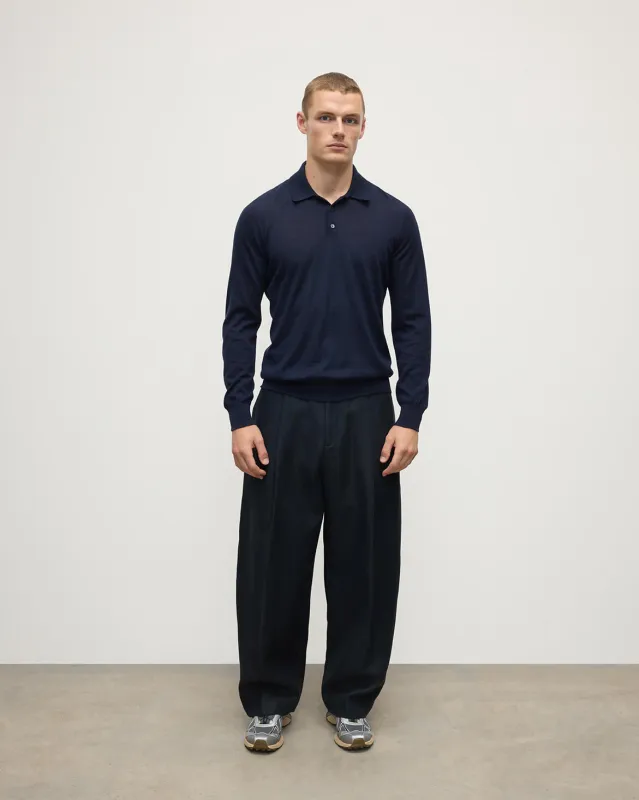 Fin Dark Navy Superfine Cashmere Polo Shirt sold by Johnstons of Elgin