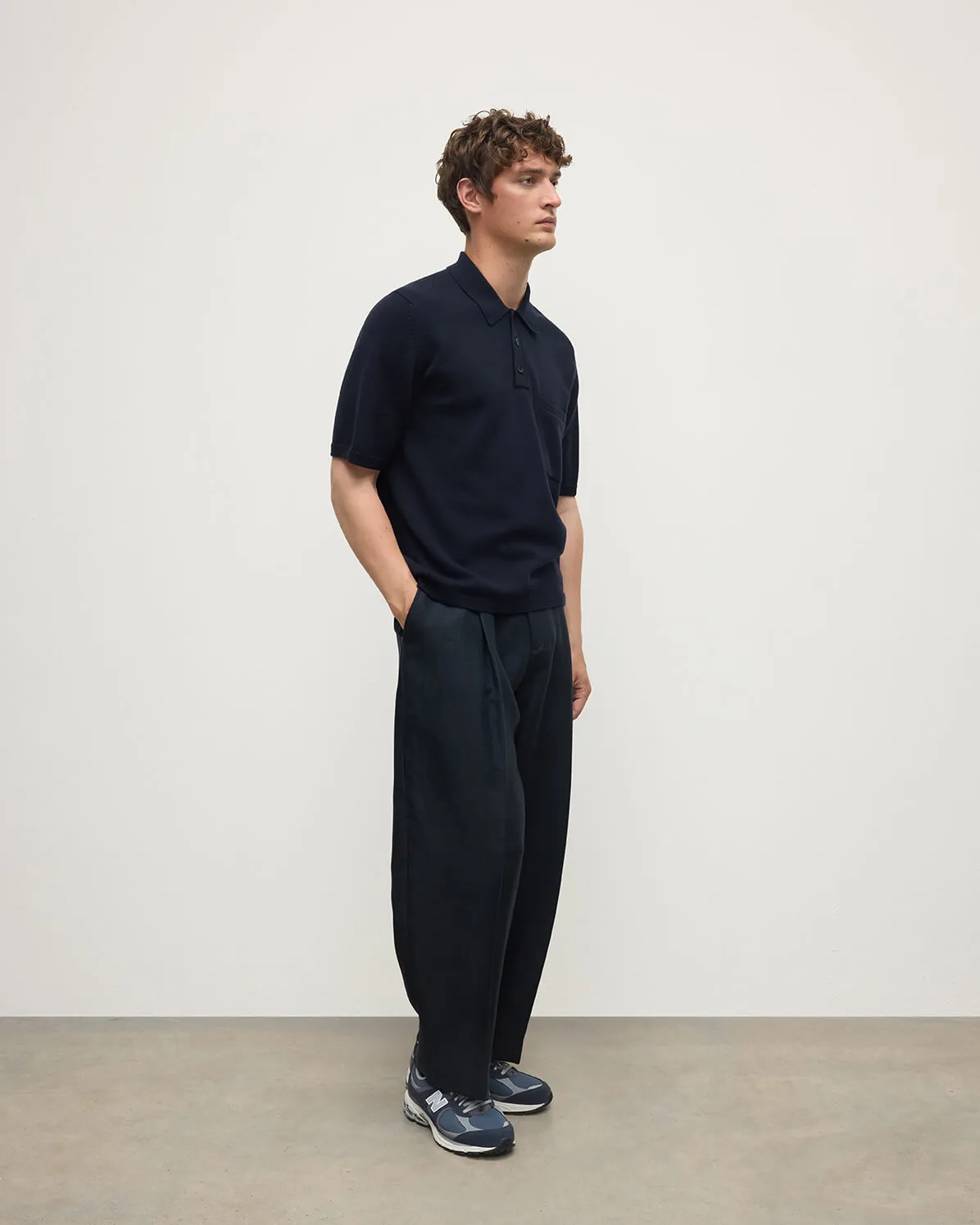 Superfine Merino Relaxed Dark Navy Polo Shirt sold by Johnstons of Elgin product image thumbnail 3