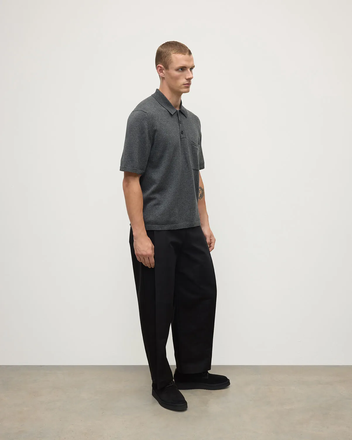 Superfine Merino Relaxed Charcoal Polo Shirt sold by Johnstons of Elgin product image thumbnail 3