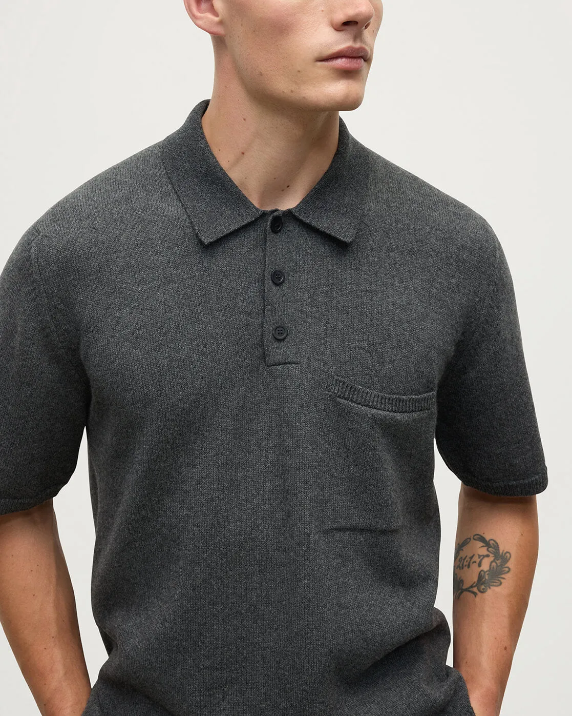 Superfine Merino Relaxed Charcoal Polo Shirt sold by Johnstons of Elgin product image thumbnail 5