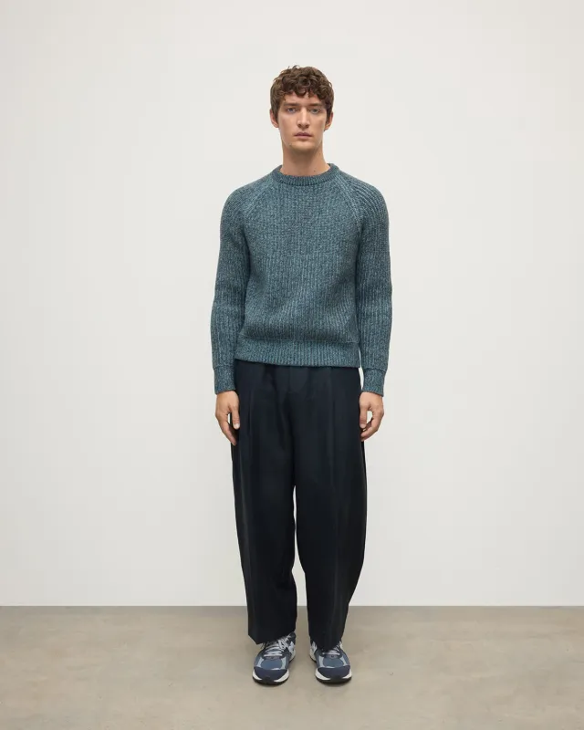 Ribbed Donegal Cashmere Blue Jumper sold by Johnstons of Elgin