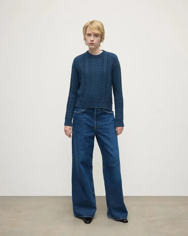 Aran Cable Navy Cashmere Jumper sold by Johnstons of Elgin