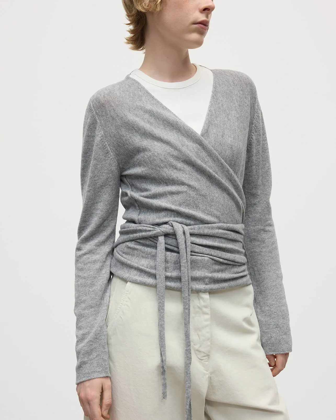Ballet Wrap Light Grey Cashmere Cardigan sold by Johnstons of Elgin product image thumbnail 5