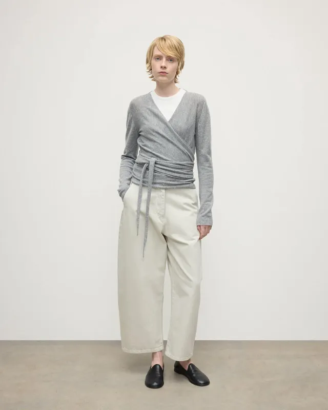 Ballet Wrap Light Grey Cashmere Cardigan sold by Johnstons of Elgin