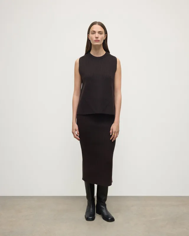 Cashmere Dark Brown Midi Skirt sold by Johnstons of Elgin