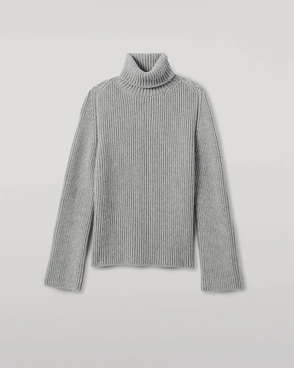 Roll-Collar Light Grey Cashmere Jumper sold by Johnstons of Elgin product image thumbnail 2