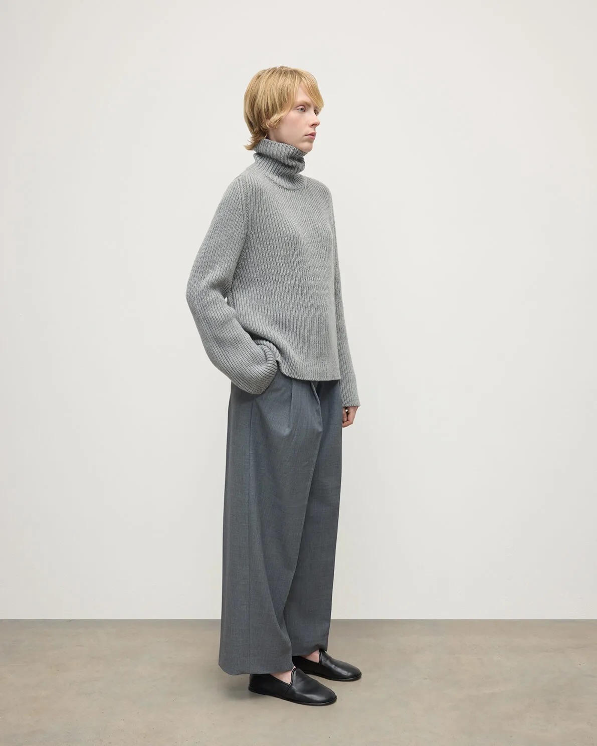 Roll-Collar Light Grey Cashmere Jumper sold by Johnstons of Elgin product image thumbnail 3