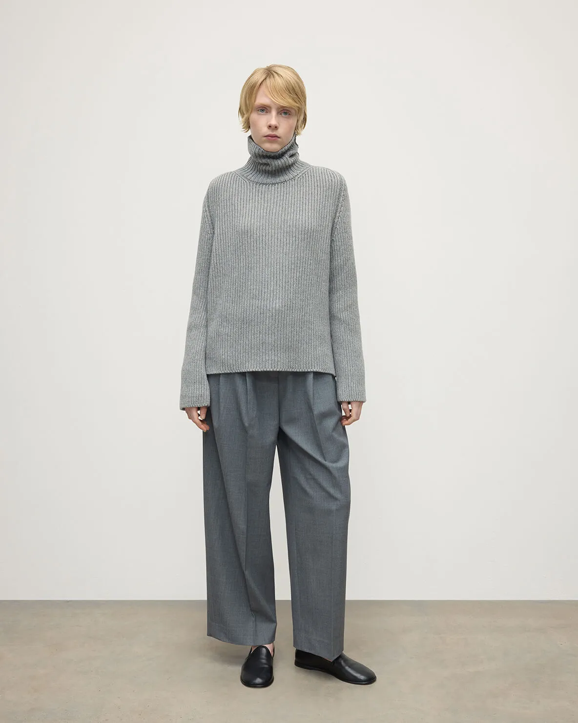 Roll-Collar Light Grey Cashmere Jumper sold by Johnstons of Elgin