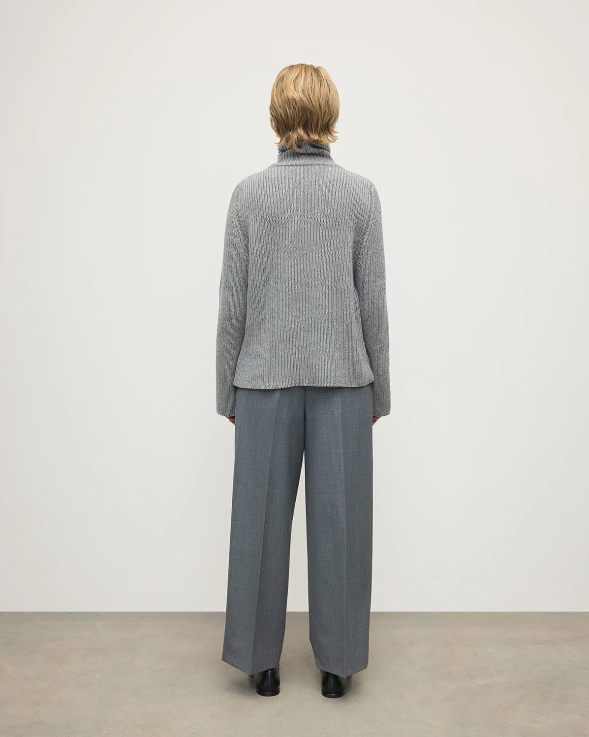 Roll-Collar Light Grey Cashmere Jumper sold by Johnstons of Elgin product image thumbnail 4