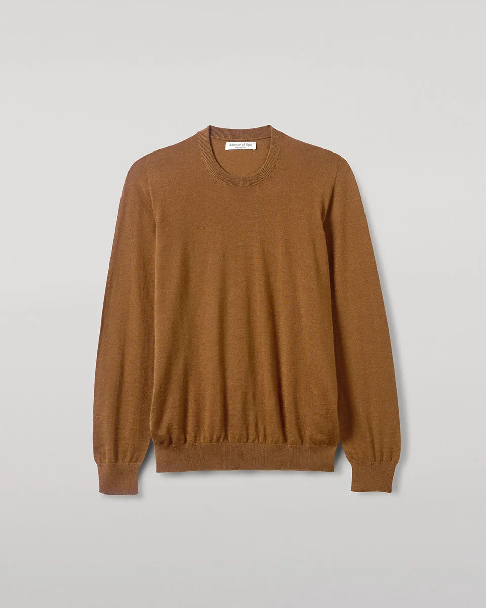 Superfine Cashmere Dark Camel Round Neck Jumper sold by Johnstons of Elgin product image thumbnail 2