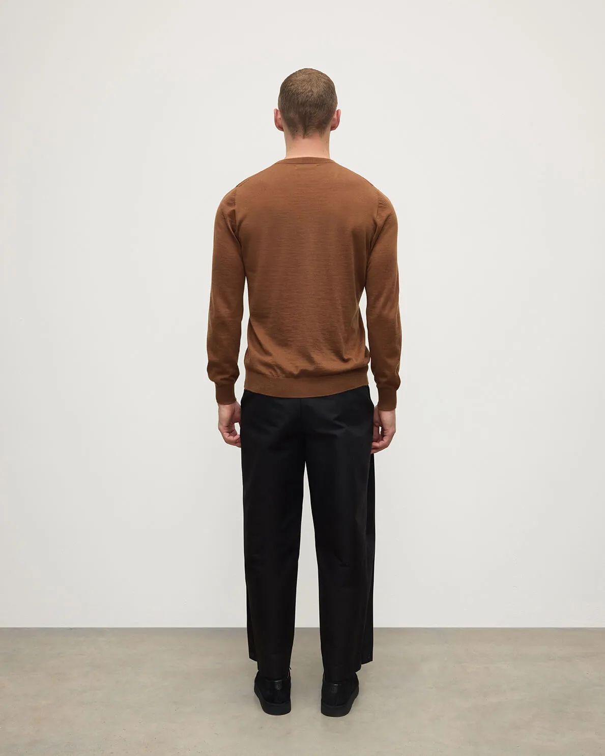 Superfine Cashmere Dark Camel Round Neck Jumper sold by Johnstons of Elgin product image thumbnail 4