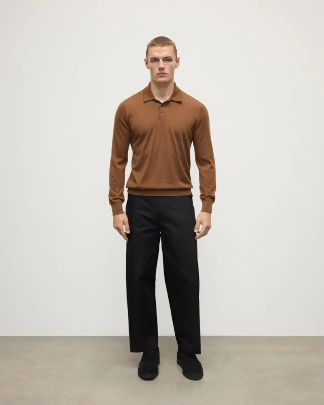 Dark Camel Superfine Cashmere Polo Shirt sold by Johnstons of Elgin