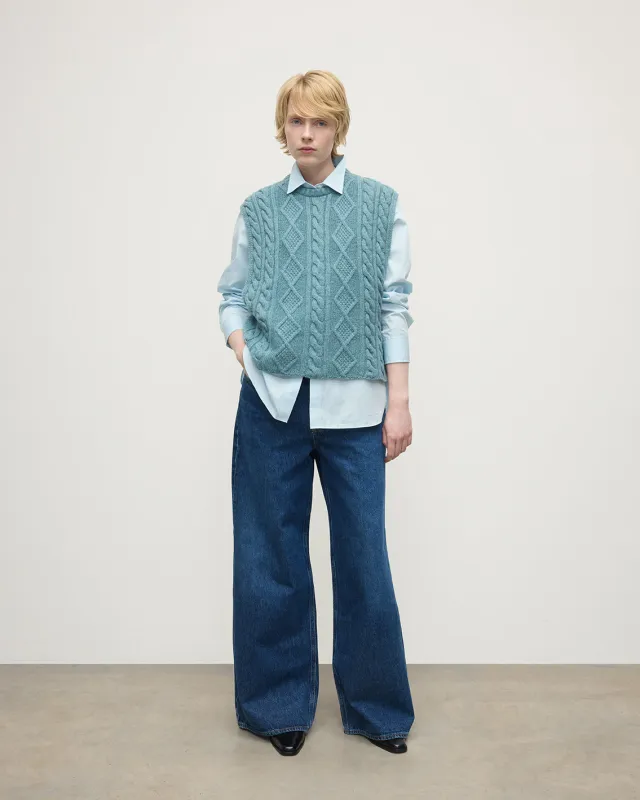 Aran Cable Green Cashmere Tank sold by Johnstons of Elgin