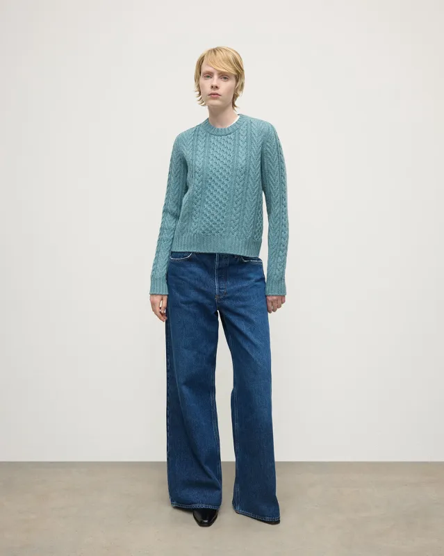 Aran Cable Green Cashmere Jumper sold by Johnstons of Elgin