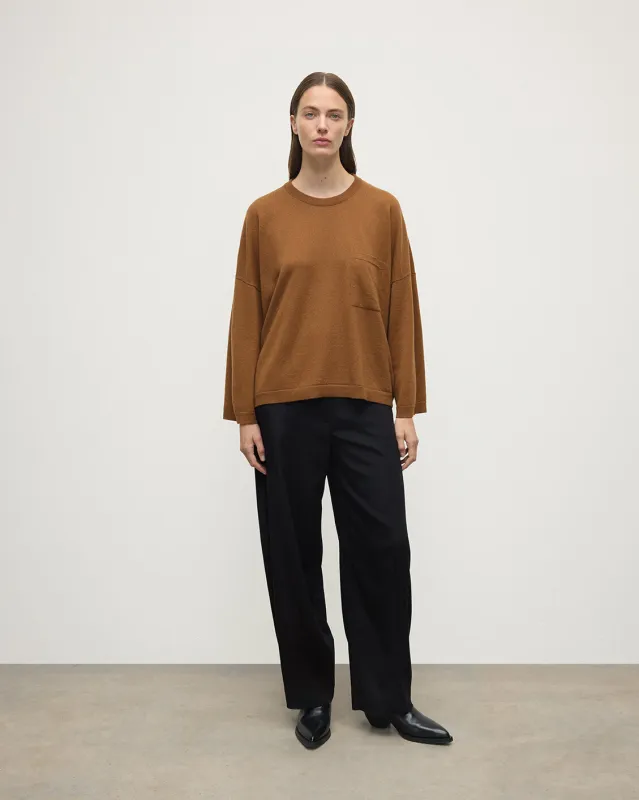 Gauzy Pocket Dark Camel Cashmere Jumper sold by Johnstons of Elgin