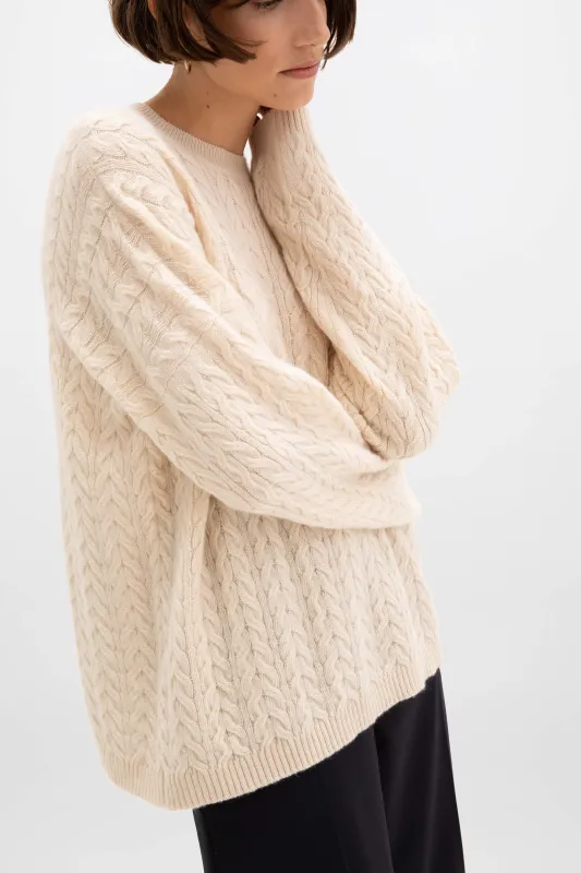 Cable Knit Cream Cashmere Jumper sold by Johnstons of Elgin