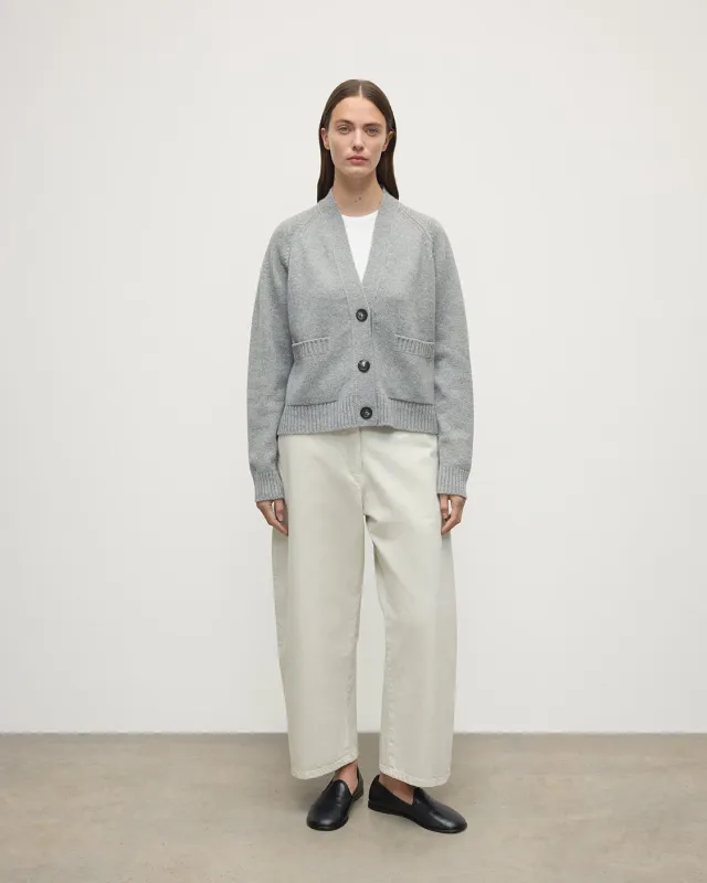 Relaxed Fit Light Grey Cashmere Cardigan sold by Johnstons of Elgin